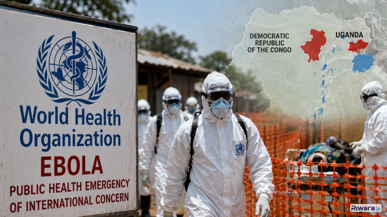 Petugas kesehatan mengenakan alat pelindung diri saat menangani wabah Ebola di Afrika Tengah setelah WHO menetapkan penyebaran virus Bundibugyo di Republik Demokratik Kongo dan Uganda sebagai darurat kesehatan global atau PHEIC